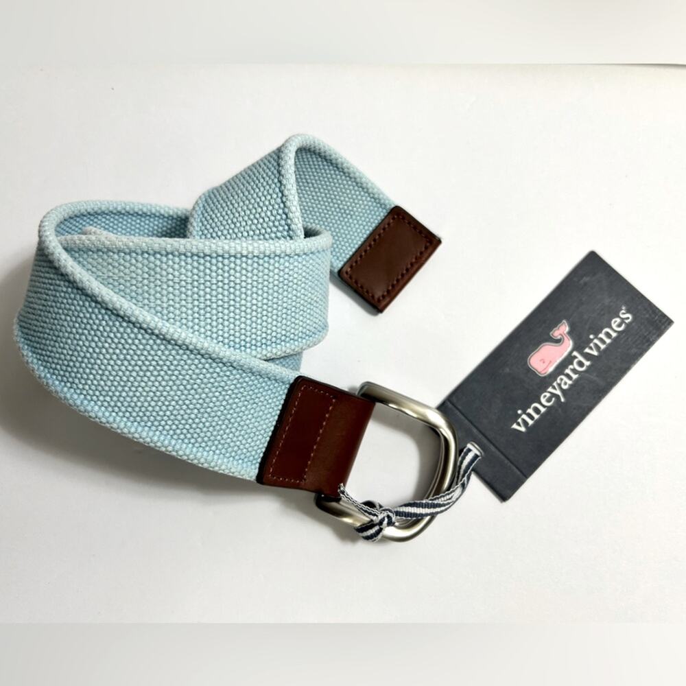 Vineyard Vines Island Canvas Brass D Ring Belt Marine Layer Blue Size XS NWT
